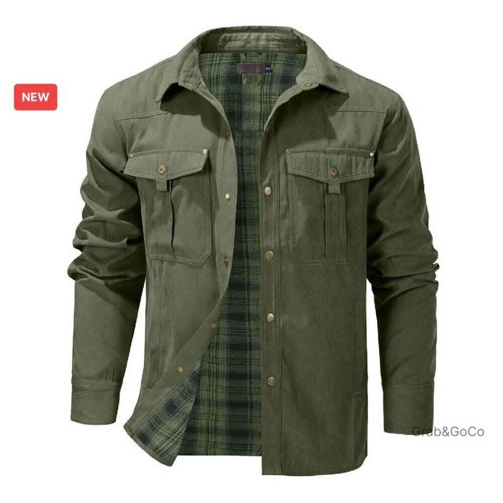 Flannel Lined Shirt Jacket Western Snap Button Lightweight Rugged Outdoor